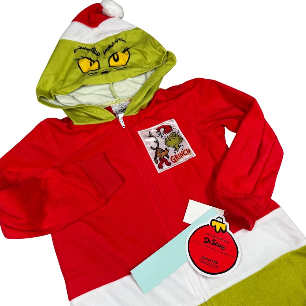 The Grinch Kids Hooded Union Suit Pajamas Red Green XS 4/5 Dr Seuss K277472GE